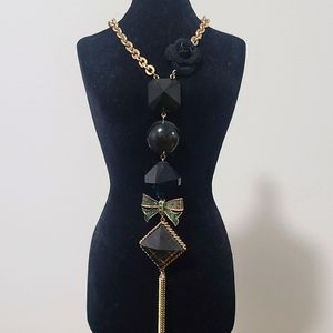 BJ Vintage Green Plaid & Blue Lucite Charm Necklace